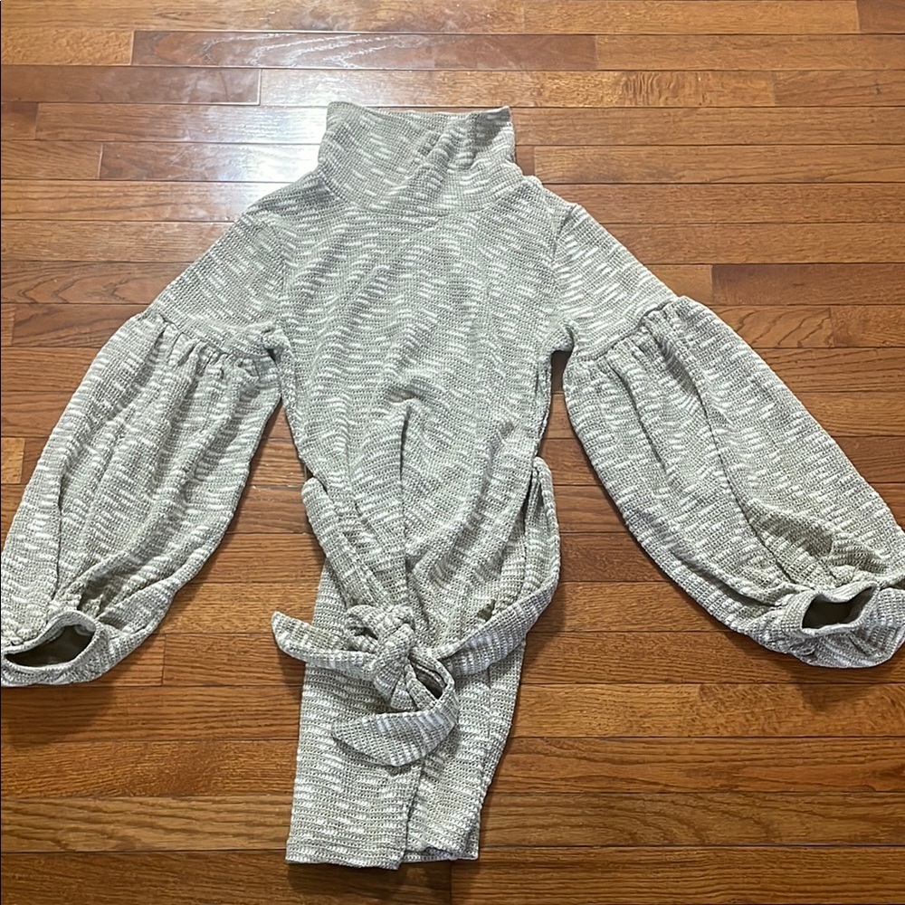 Gray High Neck Sweater with Balloon Sleeves Dress